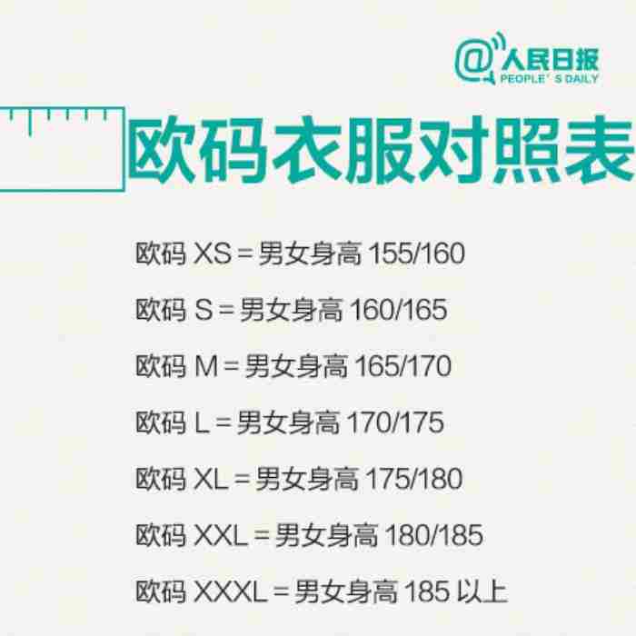 衣服尺码对照表 国家服装统一尺码表