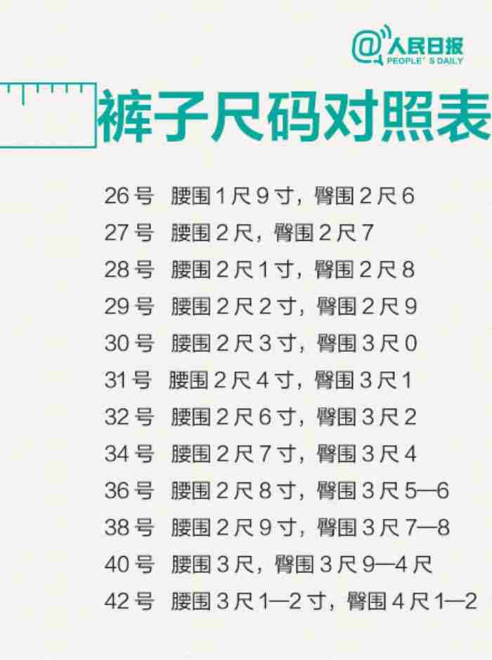 衣服尺码对照表 国家服装统一尺码表